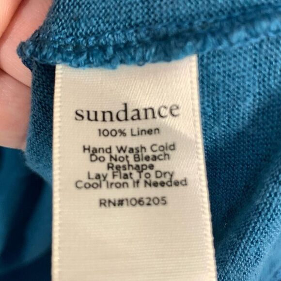 Sundance Women's Frayed Neck Linen 3/4 Sleeve Top Blue Size Medium - Picture 5 of 8